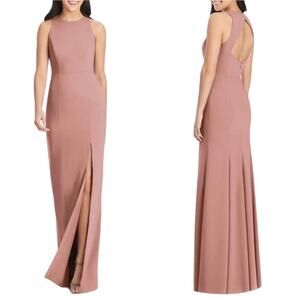DESSY COLLECTION Diamond Cutout Back Trumpet Gown in Desert Rose